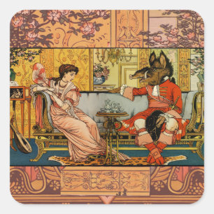 Schönheit Bestie Klassische Märchenfiguren Quadratischer Aufkleber