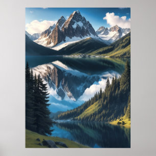 Schönheit der Berge Wälder Seen AI Generativ Poster
