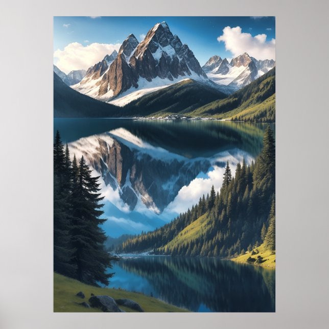 Schönheit der Berge Wälder Seen AI Generativ Poster (Vorne)