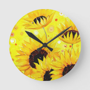 Schönheit der Sonnenblumen, Acryl auf Leinwand Gem Runde Wanduhr