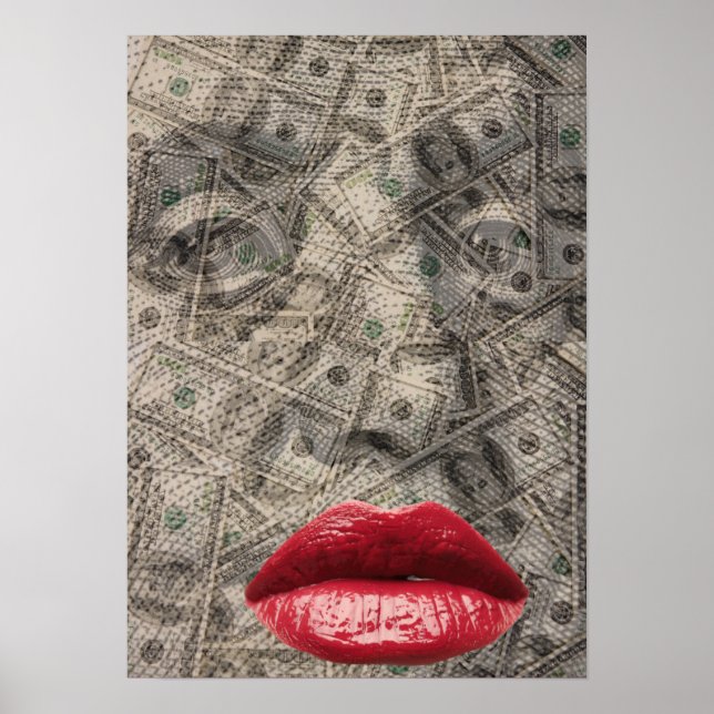 Schönheit des Geldes Funny Dollar mit roten Lippen Poster (Vorne)