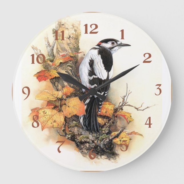 Schönheit des Vogel im Herbst Große Wanduhr (Vorderseite)
