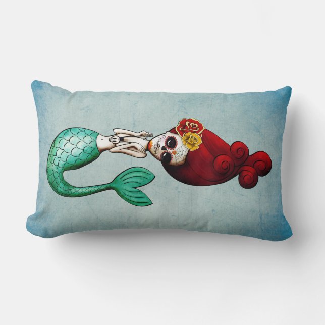 Schönheit Dia de Los Muertos Mermaid Lendenkissen (Vorderseite)