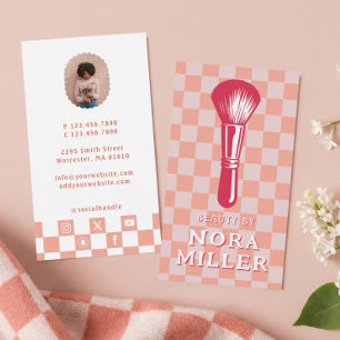 Schönheit durch Retro Rosa Schachbrett-Make-up-Pin Visitenkarte