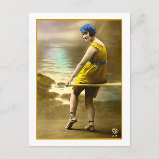 Schönheit in Gelb und Blau Postkarte (Vorderseite)