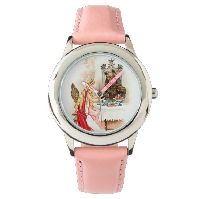 Schönheit in Rosa und die Besenwache Armbanduhr (Vorderseite)