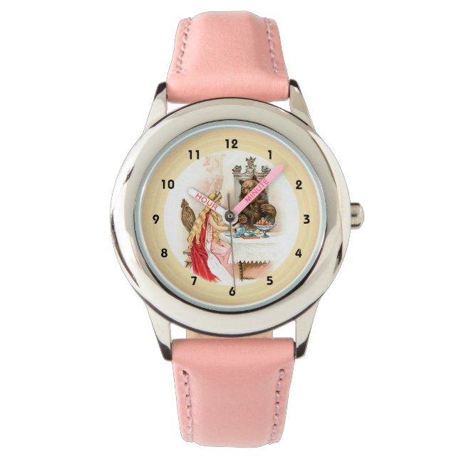 Schönheit in Rosa und die Besenwache Armbanduhr (Vorderseite)