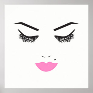 Schönheit Make-up Gesicht Wimpern & Rosa Lippen Ch Poster