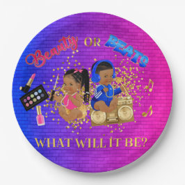 Schönheit oder Beats Blue Hot Pink Gold Gender Rev Pappteller