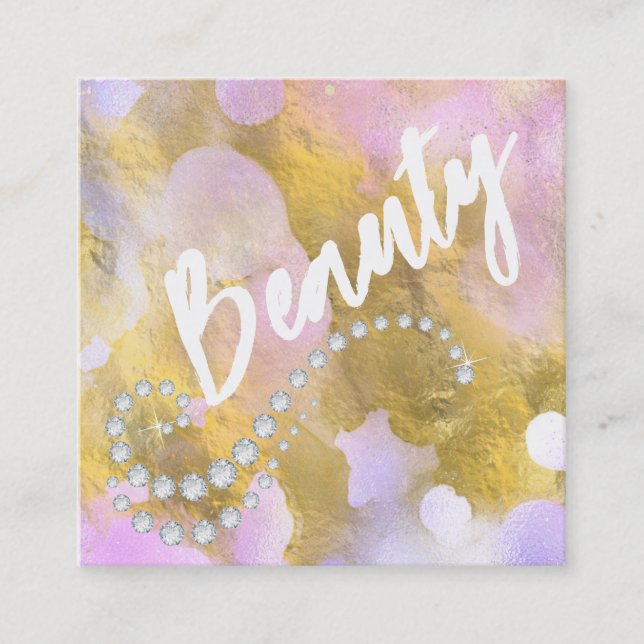 *~* SCHÖNHEIT Rainbow Gold Script Business Card Quadratische Visitenkarte (Vorderseite)