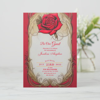 Schönheit und das Biest Gold und Rote Rose Sweet 1 Einladung