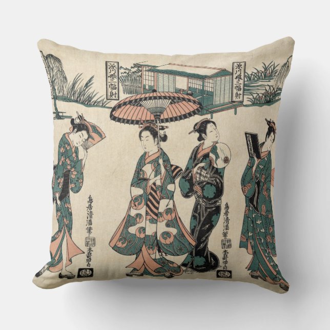 Schönheiten aus Fukagawa.Triptychon Kissen (Vorderseite)