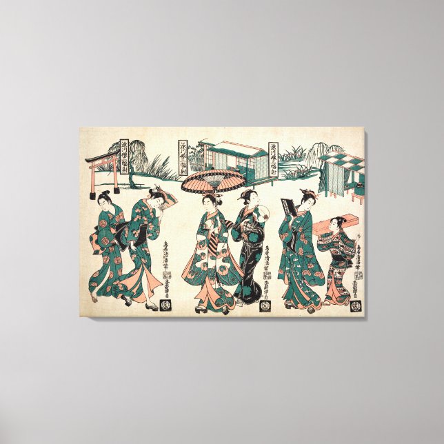 Schönheiten aus Fukagawa. Triptychon Leinwanddruck (Vorderseite)