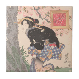 Schönheiten unter Kirschblüten Vintag Ukiyo-e Fliese