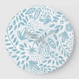 Schönheits-blaue BlumenWasserfarbe-Wand-Uhr Große Wanduhr