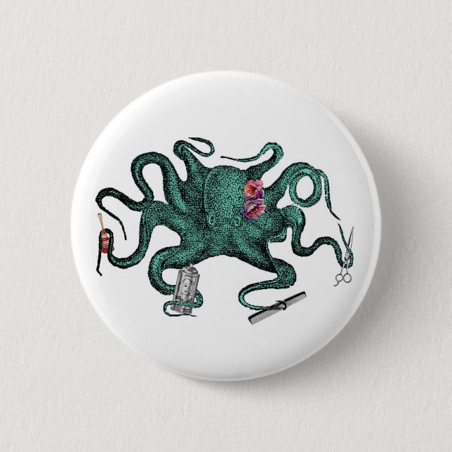 Schönheits-Kraken-Knopf Button (Vorderseite)