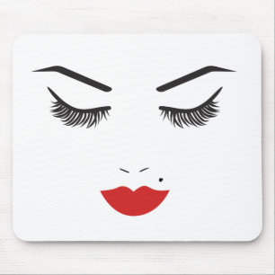 Schönheits-Make-up Gesicht Wimpern & Rote Lippen S Mousepad
