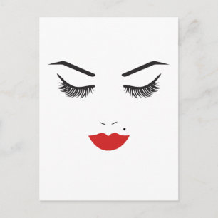 Schönheits-Make-up-Gesicht Wimpern & Rote Lippen S Postkarte
