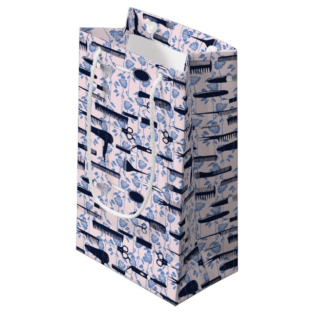 Schönheits-Sorgfalt-blaues Rosen-Muster Kleine Geschenktüte (Vorderseite Schrägansicht)