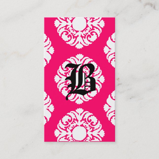 Schönheits-Visitenkarte-Damast-Monogramm-Rosa-Weiß Visitenkarte (Vorderseite)