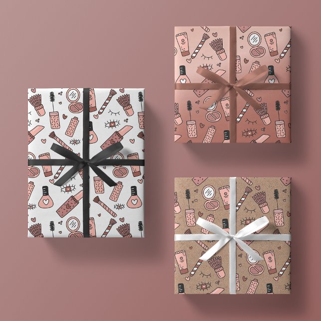 Schönheitsdoodles niedliches rosa Make-up + Kosmet Geschenkpapier Set (Von Creator hochgeladen)