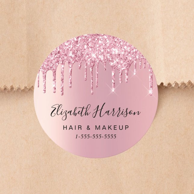 Schönheitsgeschäft Rosa Glitter Runder Aufkleber (Beauty Business Pink Glitter Classic Round Sticker)