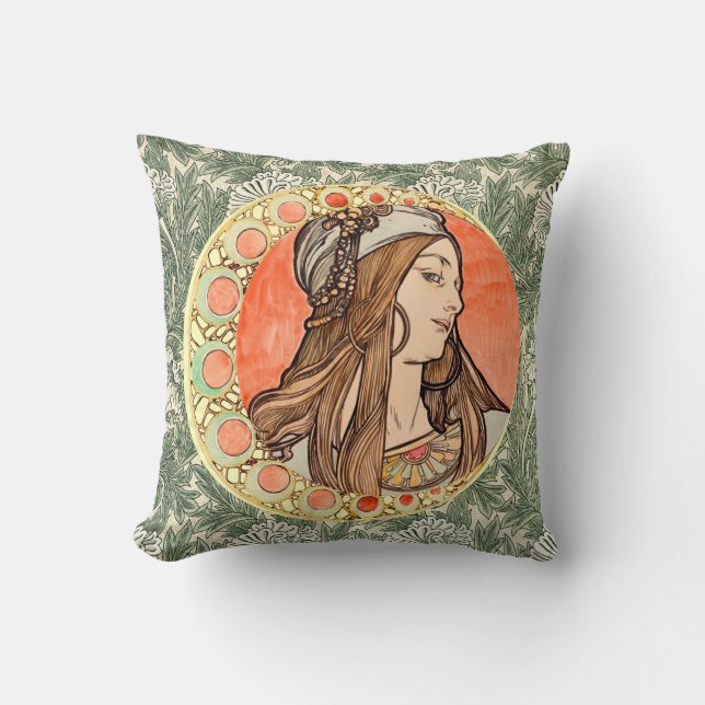 Schönheitsgöttin von Alphonse Maria Mucha Kissen (Vorderseite)