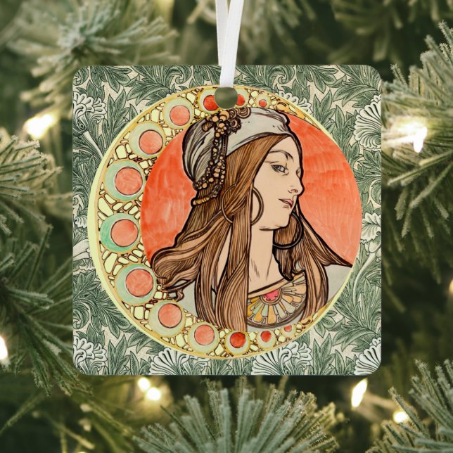 Schönheitsgöttin von Alphonse Maria Mucha Ornament Aus Metall (InSitu)