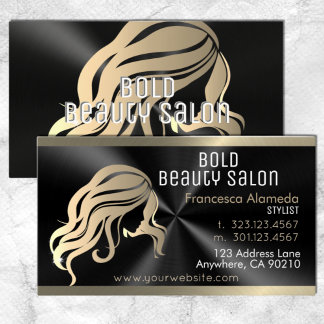 Schönheitssalon Friseur Stylist Schwarz + Gold Visitenkarte