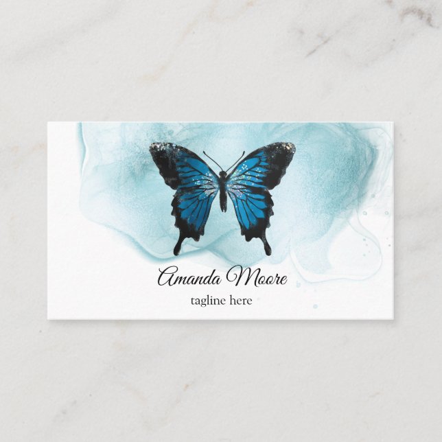 Schönheitssalon mit Blauer Schmetterling Visitenkarte (Vorderseite)