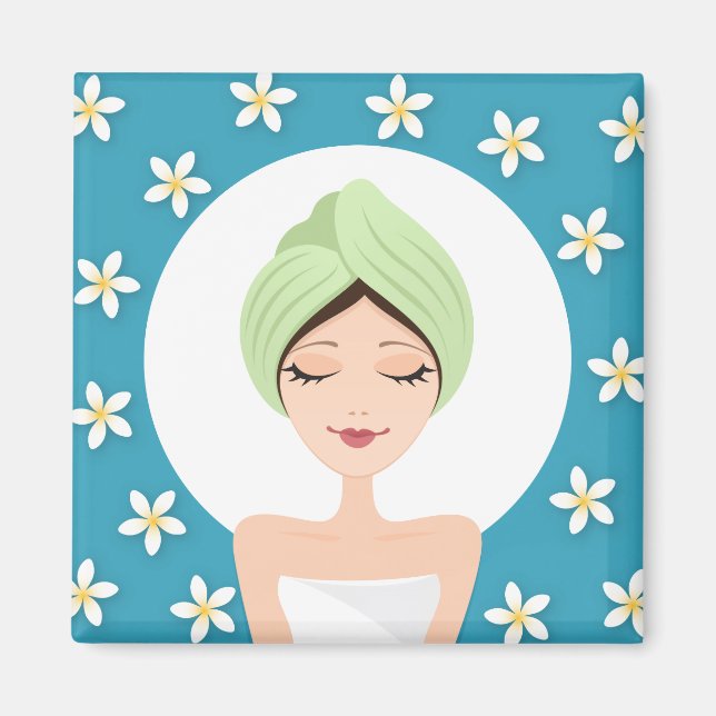 Schönheitssalon oder Wellness-Center Frau verpackt Magnet (Vorne)