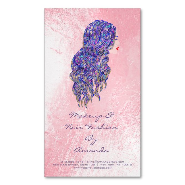 Schönheitssalon Rosa Violettadress Makeup Hair Sti Magnetische Visitenkarte (Vorderseite Vertikal)