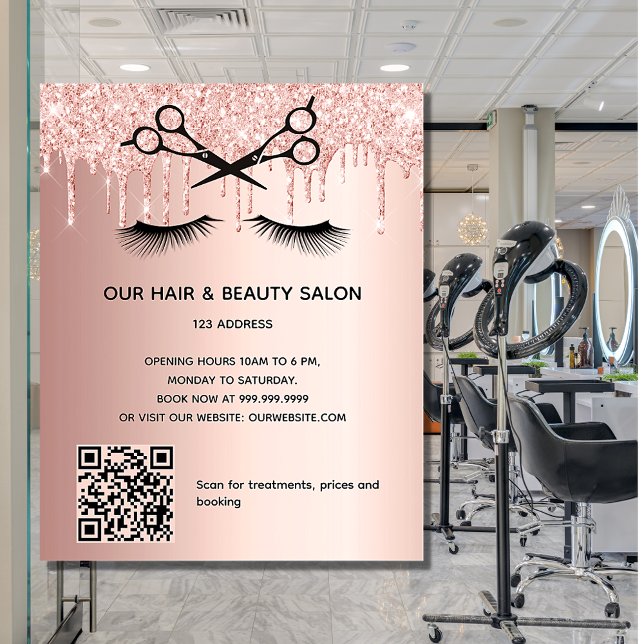 Schönheitssalon Rose Gold Glitzer QR-Code Flyer (Von Creator hochgeladen)