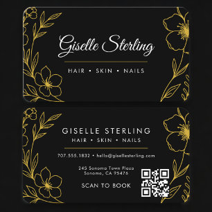 Schönheitssalon Schwarzes Gold Botanisches Florale Visitenkarte