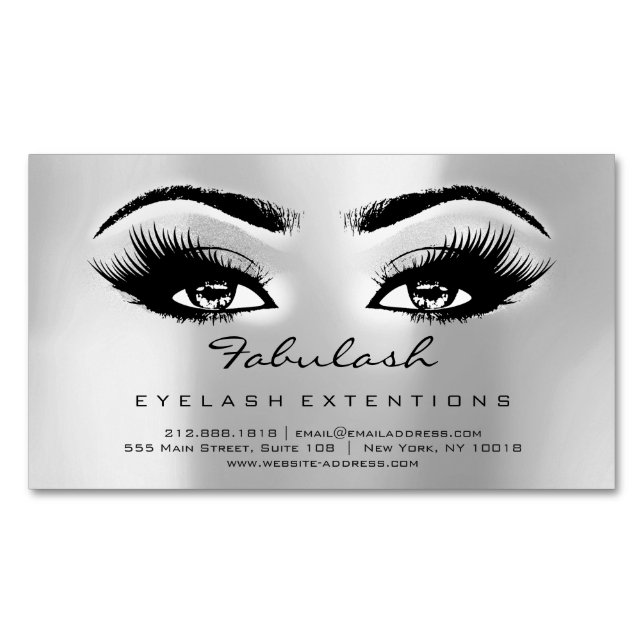 Schönheitssalon Silver Gray Adress Makeup Lashes Magnetische Visitenkarte (Vorderseite)