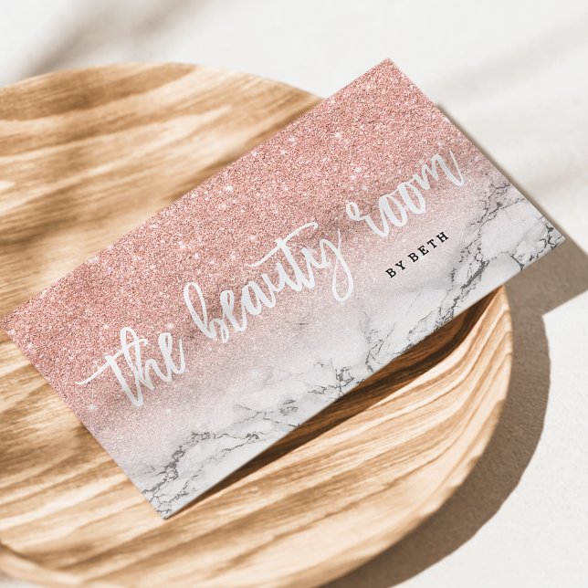 Schönheitssalon Typografie Rose Gold Glitzer Marmo Visitenkarte (Von Creator hochgeladen)