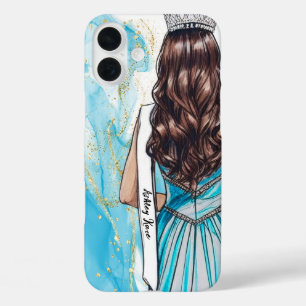 Schönheitswettbewerb-Handyhülle Blau Gold Glamour iPhone 16 Plus Hülle