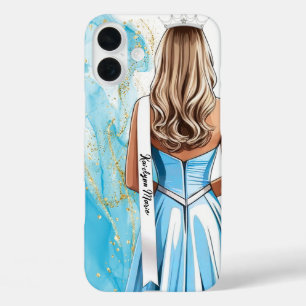 Schönheitswettbewerb-Handyhülle Blau und Gold Glit iPhone 16 Plus Hülle