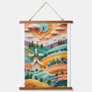 Schönheitszeit für Sonne, Wolken, Bäume und Blume Wandteppich Mit Holzrahmen