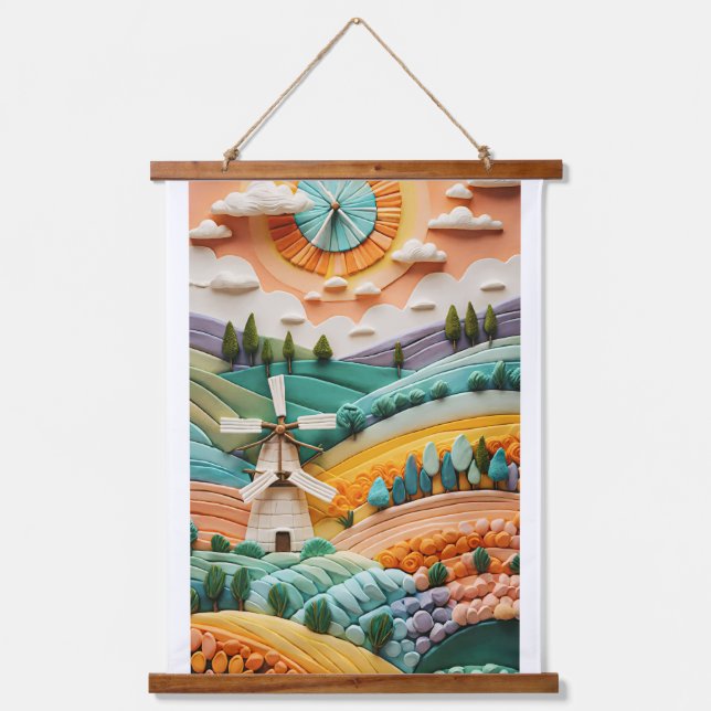 Schönheitszeit für Sonne, Wolken, Bäume und Blume Wandteppich Mit Holzrahmen (Vorderseite)