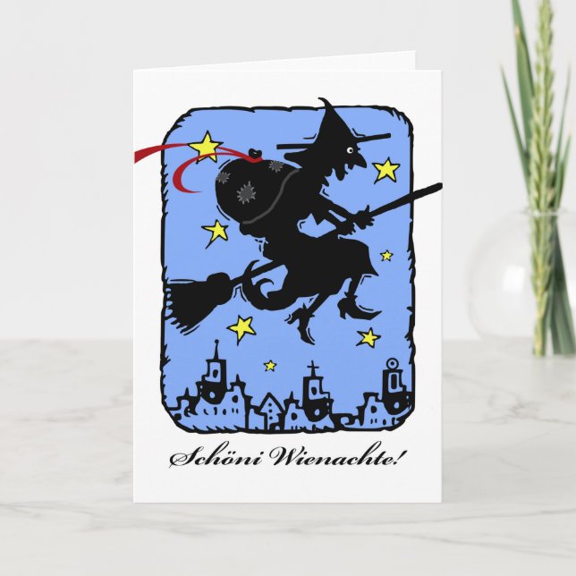 Schoni Wienachte, Befana die Weihnachtshexe Karte (Vorderseite)