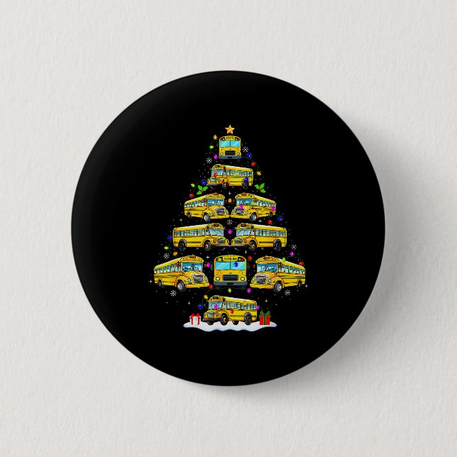 School Bus Christmas Tree Funny Santa Bus Driver P Button (Vorderseite)
