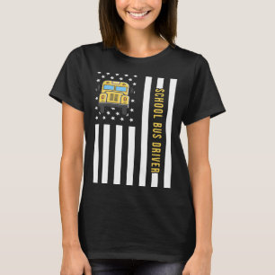 School Bus Driver American Flag USA T-Shirt