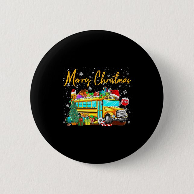 School Bus Driver Santa Hat Merry Christmas Tree M Button (Vorderseite)
