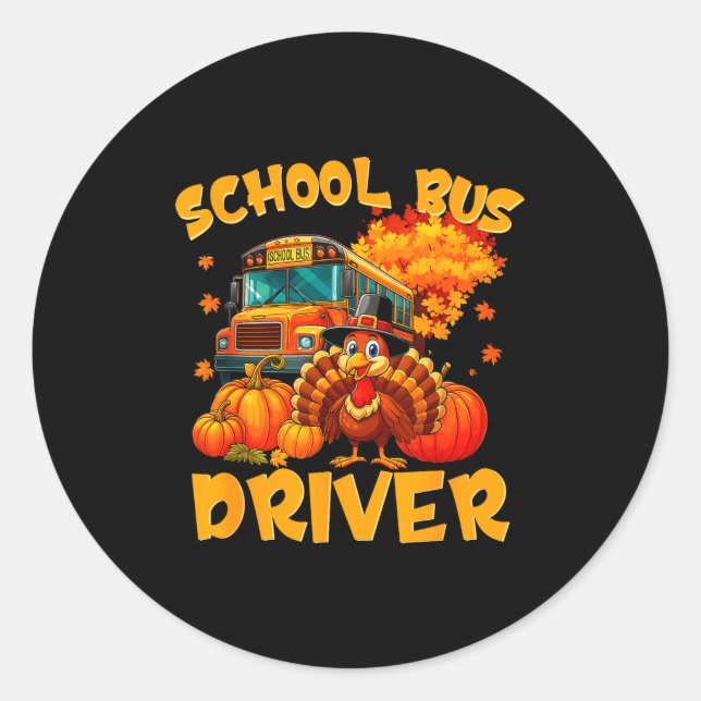School Bus Driver Turkey Thanksgiving Gift  Runder Aufkleber (Vorderseite)
