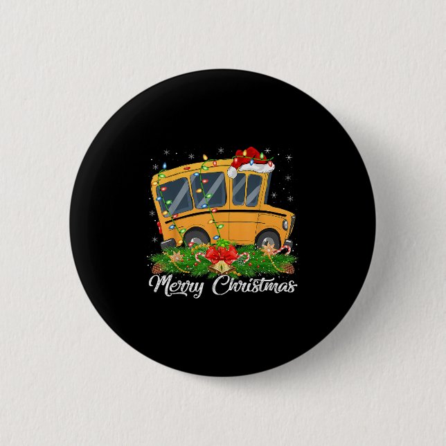 School Bus Lover Matching Santa Hat School Bus Chr Button (Vorderseite)