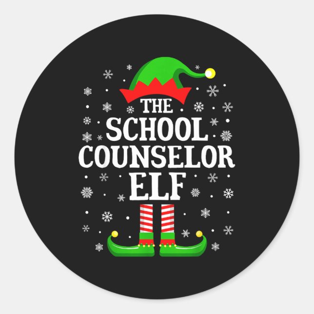 School Counselor Elf Funny Christmas Family Matchi Runder Aufkleber (Vorderseite)