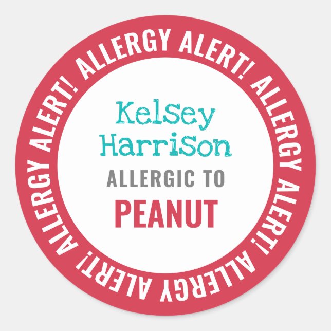 School Daycare Allergy Alert Personalisiert Kids Runder Aufkleber (Vorderseite)