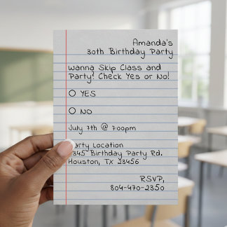 School Days Check Yes or No Notepaper Birthday Einladung