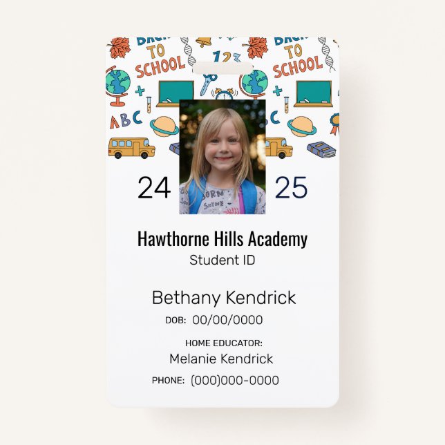 School Icons Homeschool Student ID Badge Ausweis (Vorderseite)